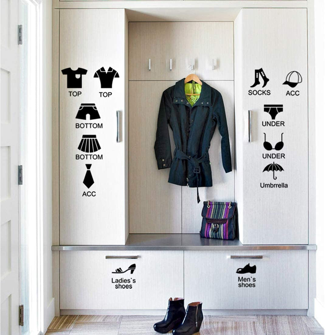 Wardrobe Clothes Classification Label Stickers DIY Vinyl Cabinets Classification Decals for Locker Room Clothes Shoes Clothing Accessories