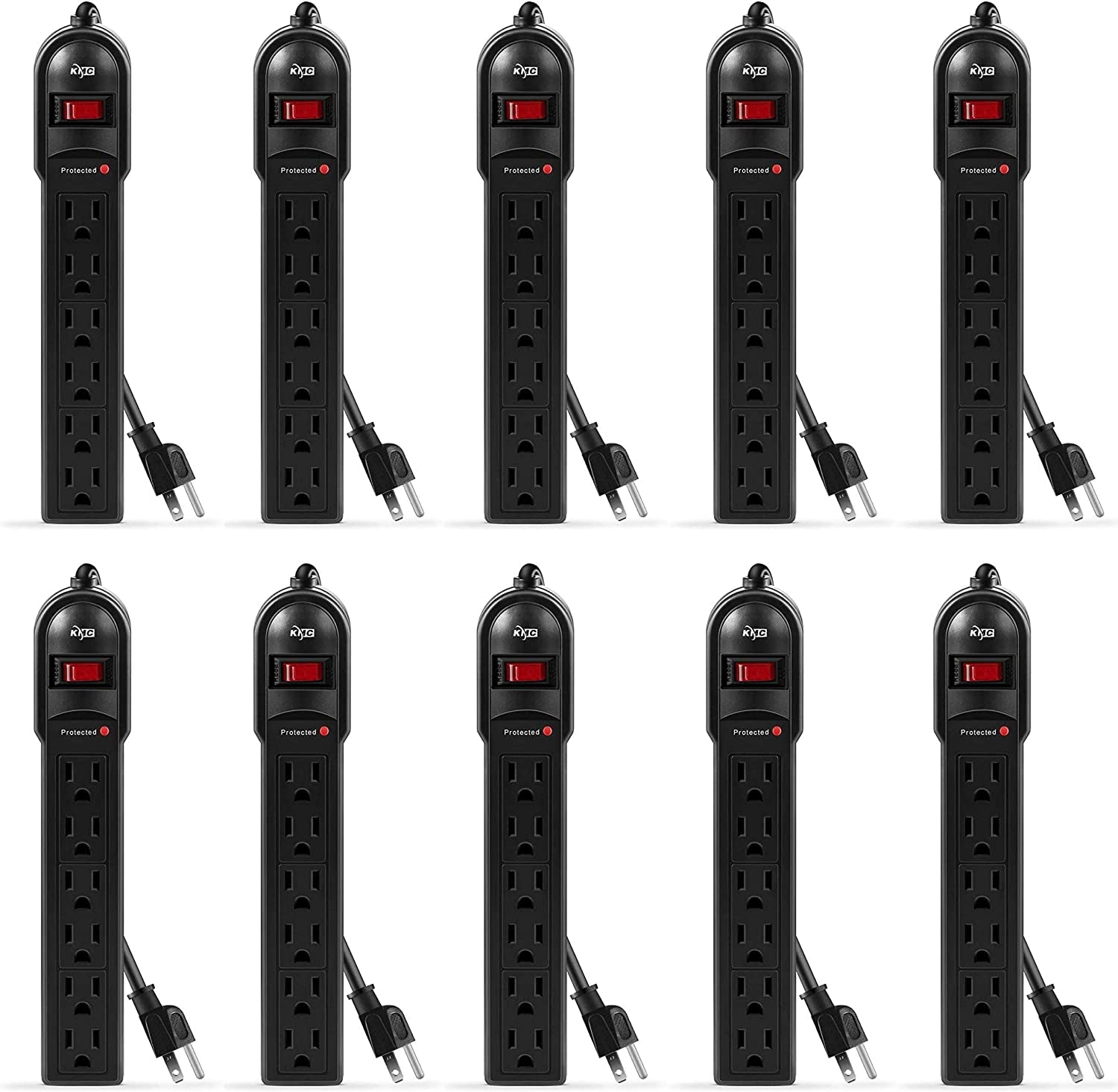 6-Outlet Surge Protector Power Strip 4-Pack, Overload Protection, 2-Foot Cord, 600 Joule