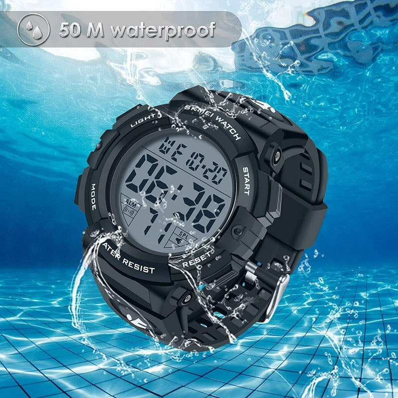 Men's Sports Watches Military Classic Stopwatch Large Dial Electronic LED Backlight Wristwatch 50M Waterproof Digital Watch for Mens with Large Number