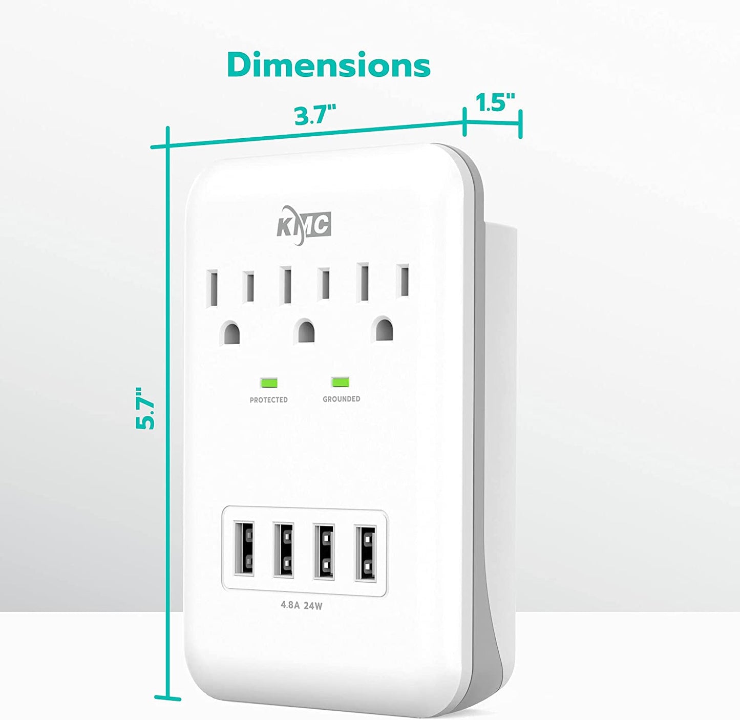 3-Outlet Wall Mount Surge Protector, 900 Joules, 4 USB 4.8 AMP USB Charging Ports, Phone Holder Cradle for Home, School or Office, ETL Certified
