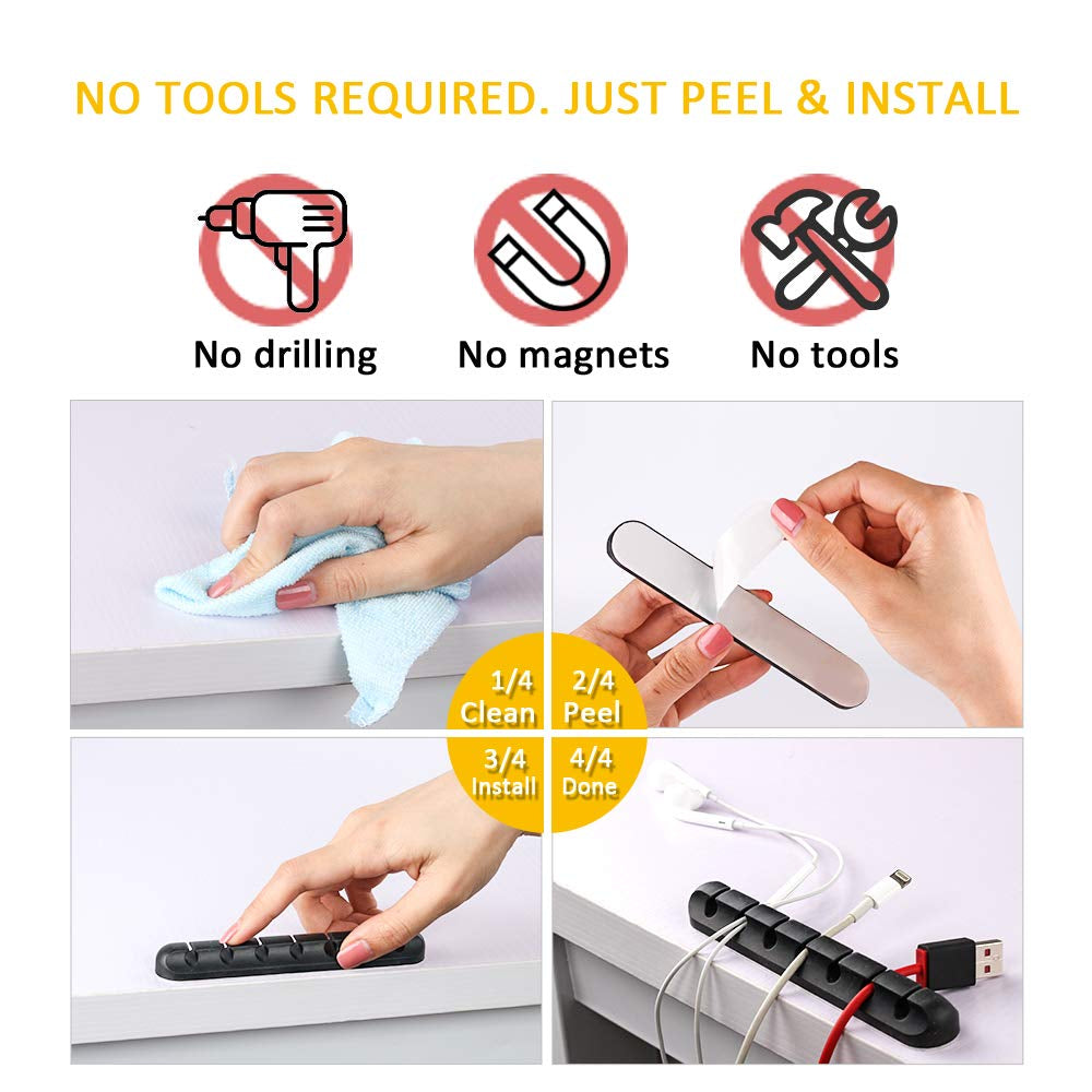 Cable Clips, 3 Packs Cord Management Organizer, Silicone Adhesive Hooks, Wire Cord Holder for Power Cords and Charging Accessory Cables, Mouse Cable, PC, Office and Home (7, 5 and 3 Slots)