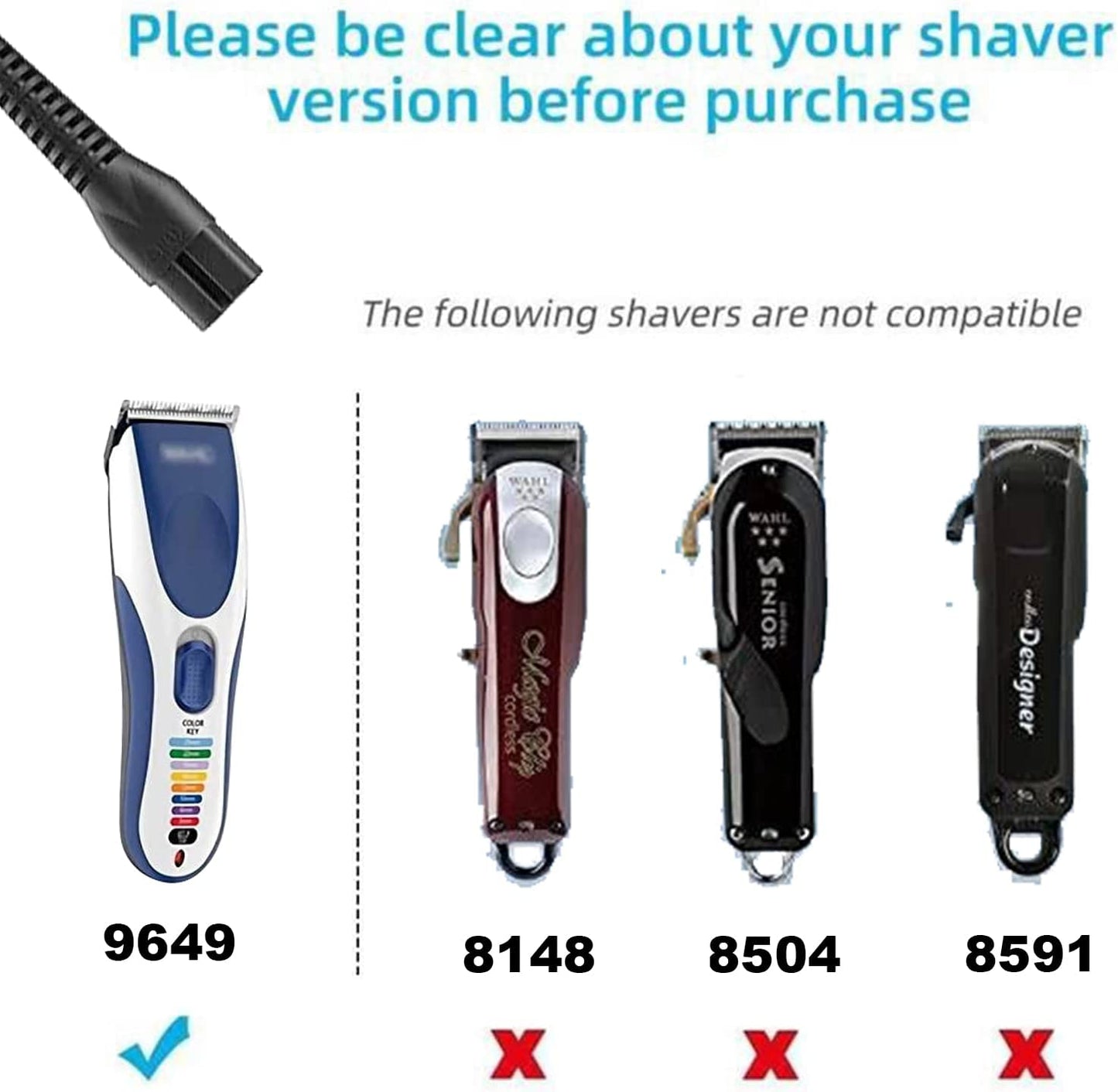 9649 Hair Clipper Charger, AC Power Adapter for Wahl 9649 Color Pro Cordless Rechargeable Hair Clipper & Trimmer. Only Fit 9649