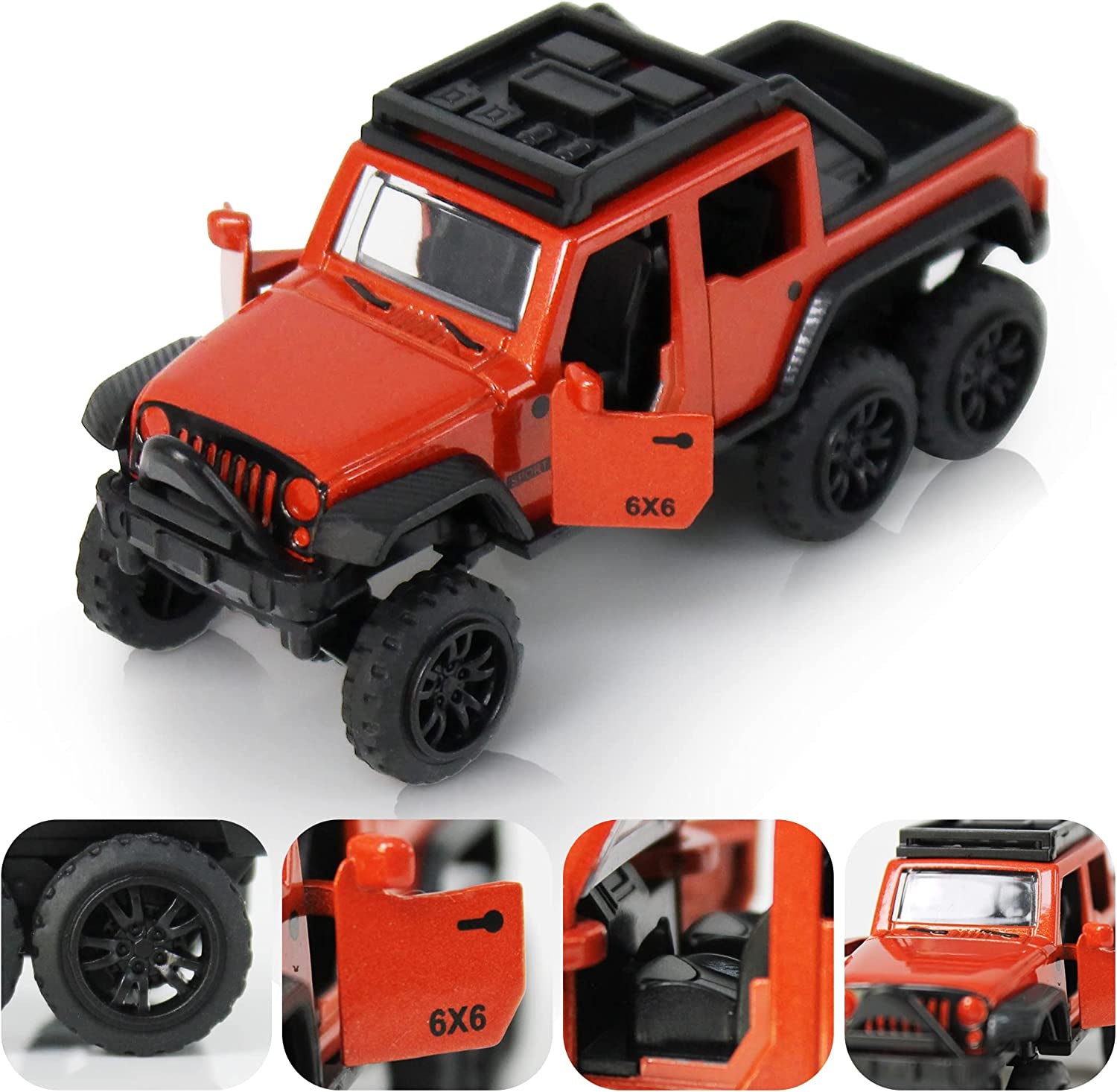 Diecast Toy Trucks 4 Pack Pull Back Toy Cars Openable Doors Off-Road Car Toys Birthday Gift for Boys and Toddlers (Original)