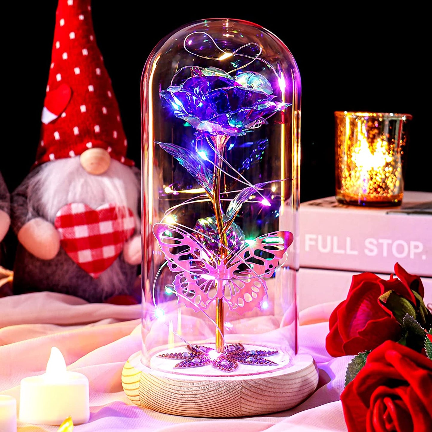 Galaxy Rose with Butterfly in Glass Dome for Her