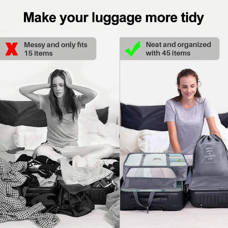 8Pcs Travel Cubes Set Foldable Suitcase Organizer Lightweight Luggage Storage Bag, Gray