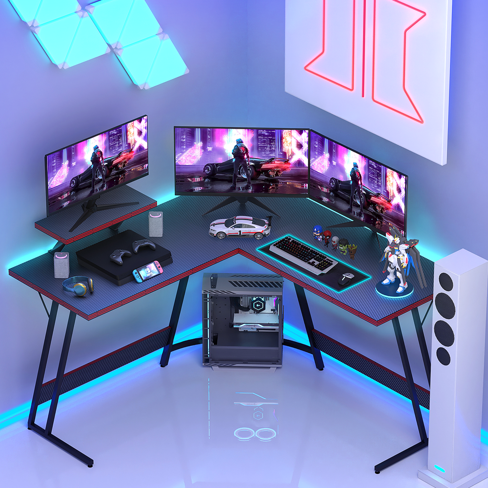  51 Inch L-Shaped Gaming Desk with Large Monitor Riser Stand