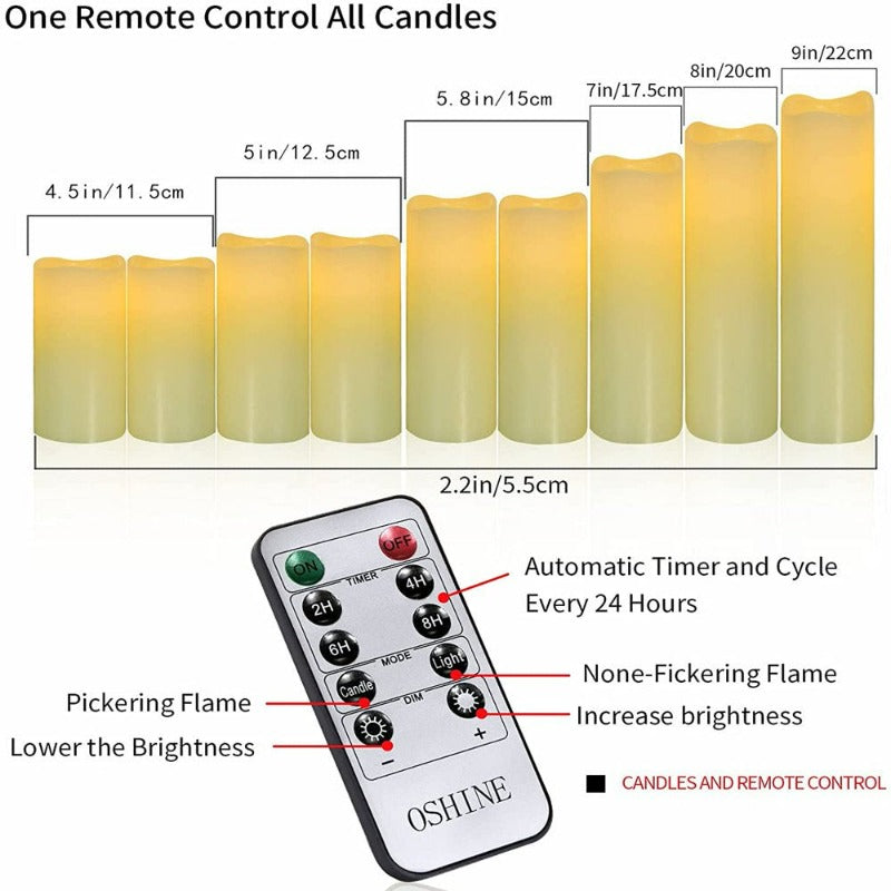 9-Pack LED Flameless Lights Battery Operated Candles Ivory Real Wax Flicker Lights Votive Timing Battery Powered Pillar with Remote