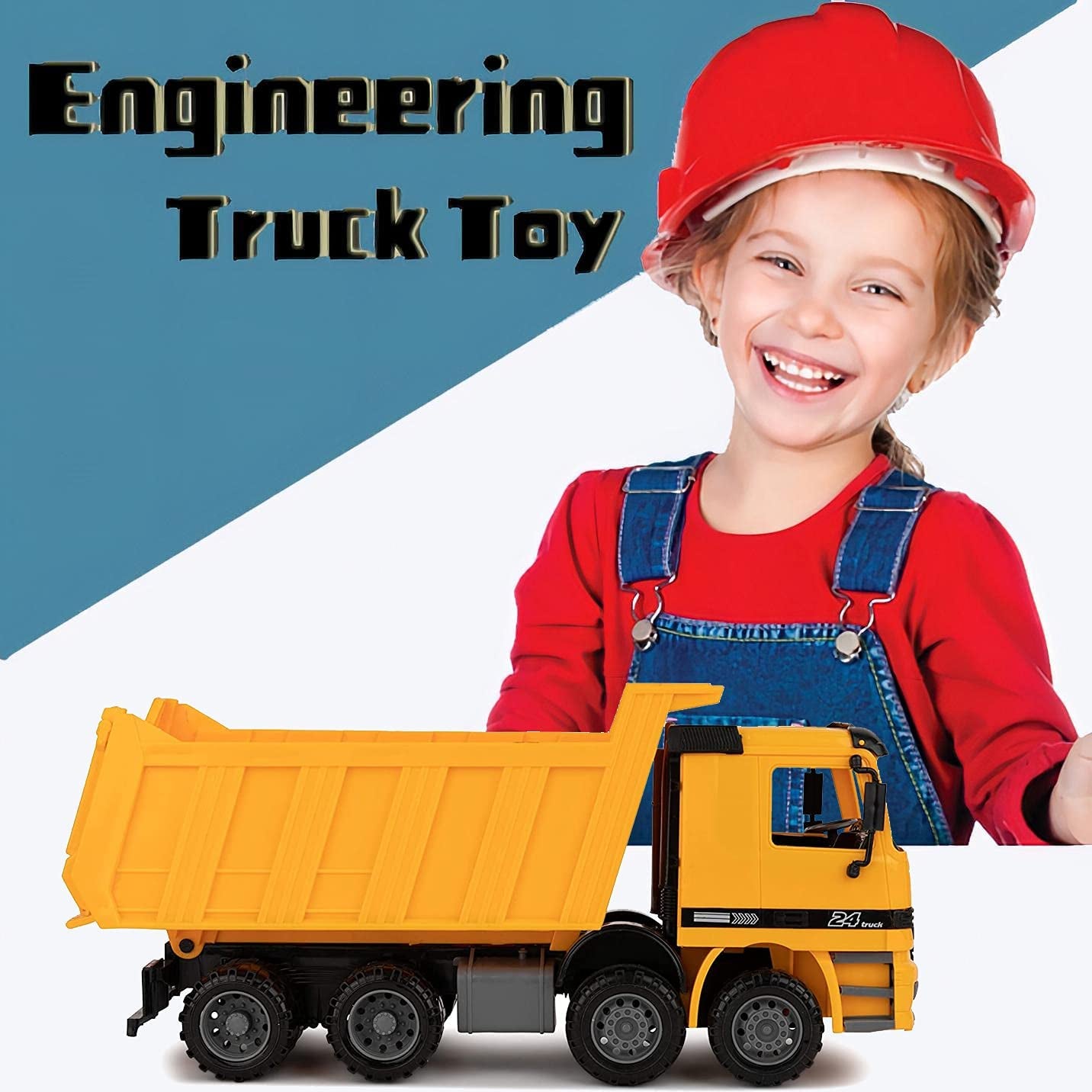 Oversized Dump Truck Toy for Kids Play, Big Friction Powered Toy Construction Vehicle with Lifting Dumping Bed
