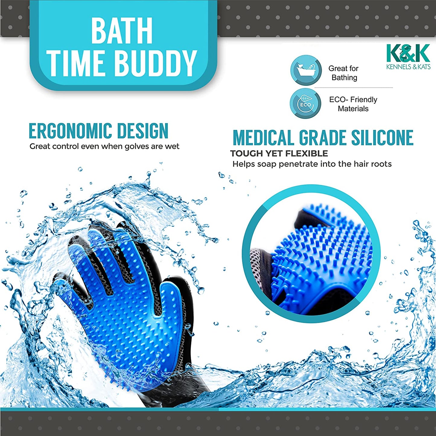 Grooming Glove | Deshedding Glove for Easy, Mess-Free Grooming | Grooming Mitt for Dogs, Cats, Rabbits & Horses with Long/Short/Curly Hair | Pet Hair Gloves for Pet Hair Removal