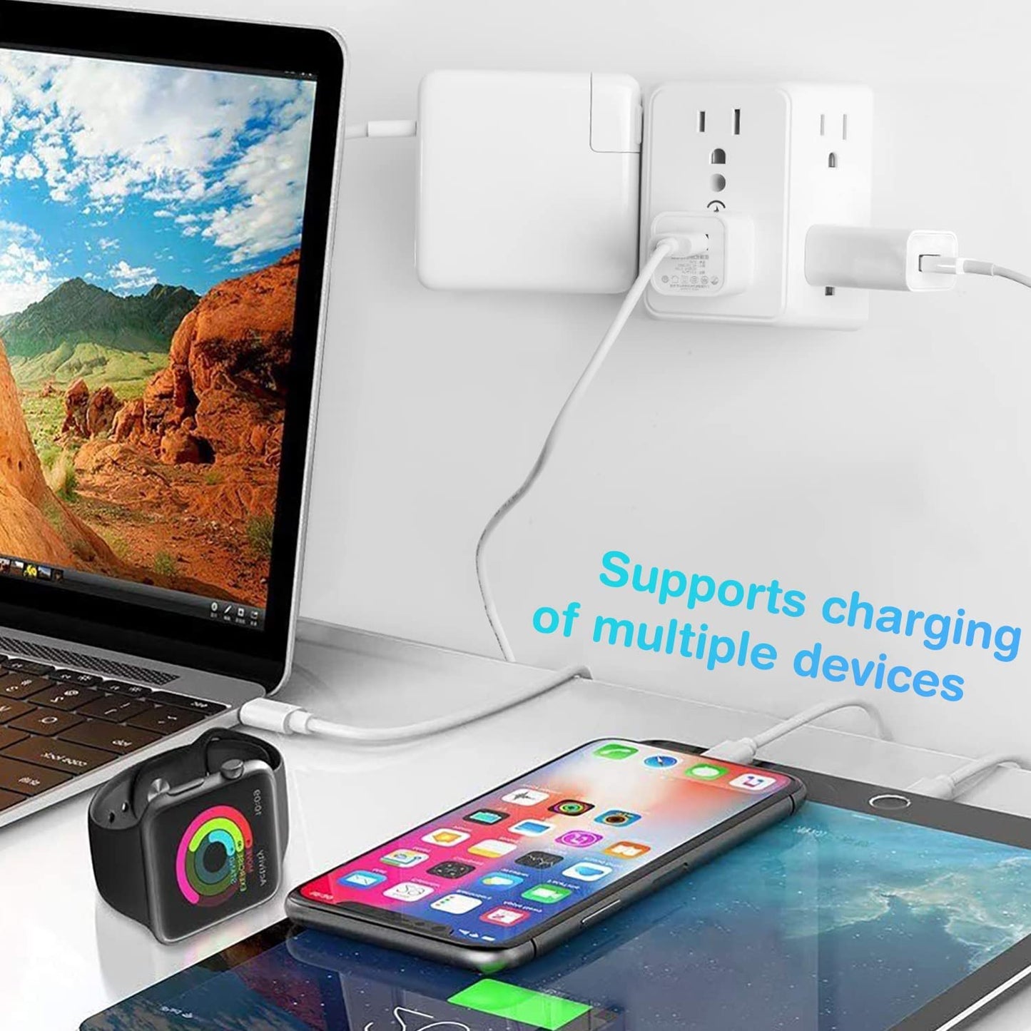 Multi Plug 6 Outlet Extender, 2 Pack Surge Protector Wall Splitter, 1800J Power Strip 3 Side Wide Spaced Adapter Multiple Charger Expander, Mountable Wall Tap for Office Home Travel ETL Listed