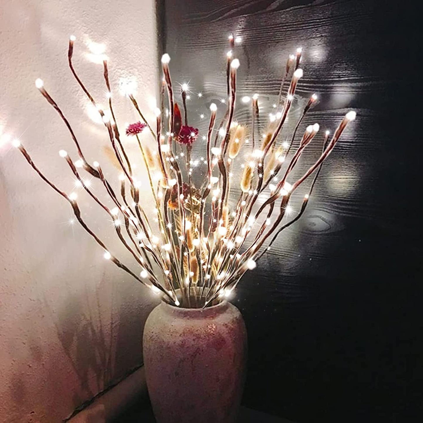 2 Pack Led Branch Light Battery Operated Lighted Branch Vase Filler Willow Tree Artificial Little Twig Power Brown 30 Inch 20 LED for Home Romantic Decoration