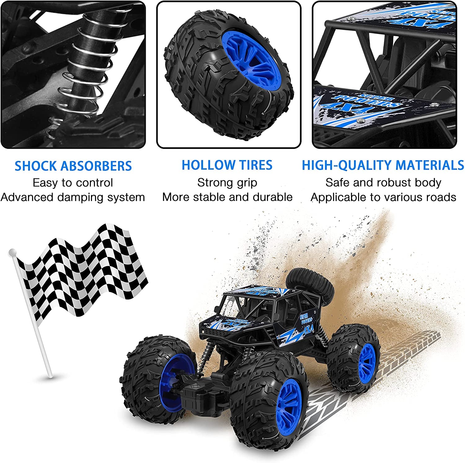 RC Car 1:18 Large Scale, 2.4Ghz All Terrain Waterproof Remote Control Truck with 2 Batteries,4X4 Electric Rapidly off Road Car For, Remote Control Car for Kids Boys and Adults