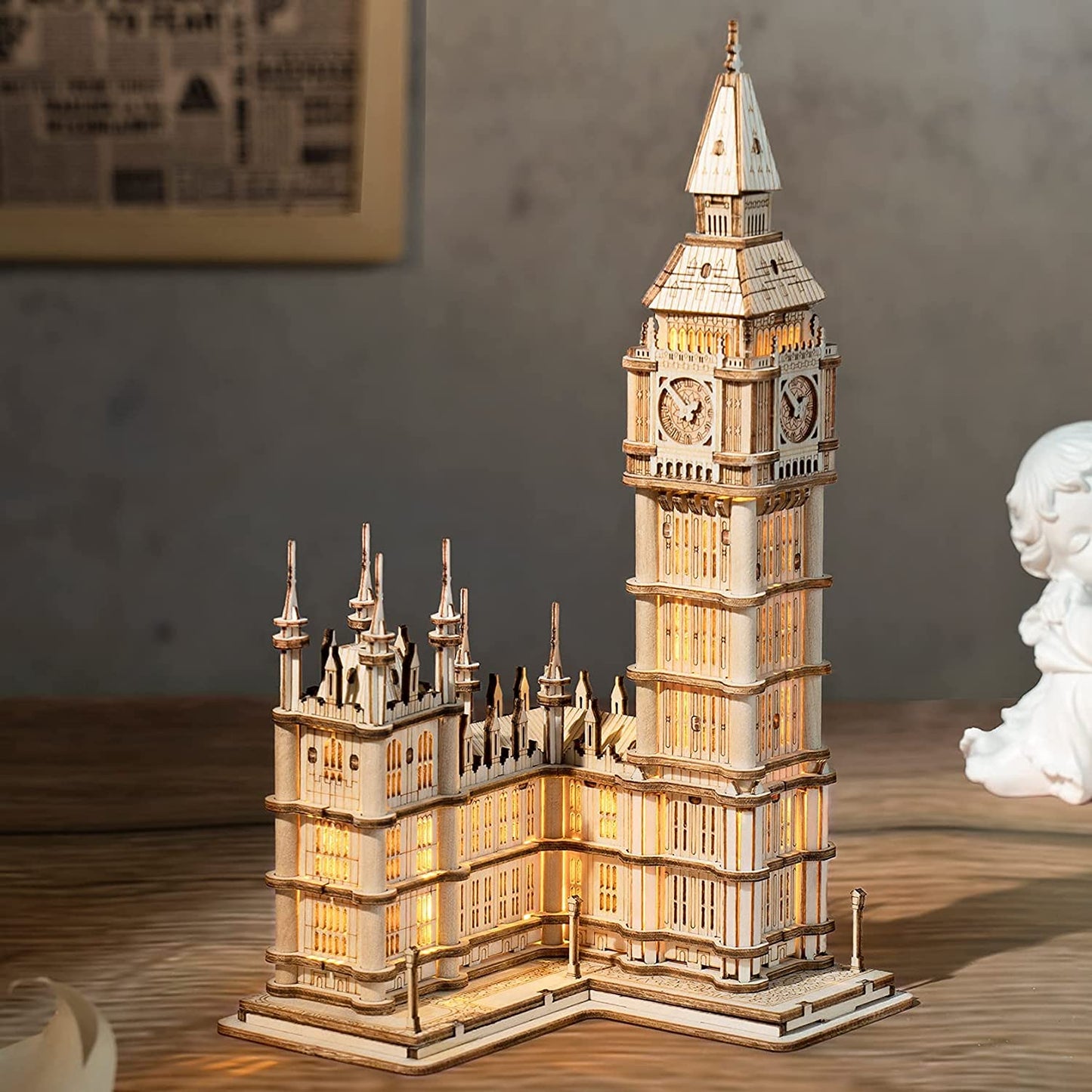 3D Puzzle for Adults Wooden Craft Kits for Teens DIY Construction Model Kit with LED Light to Build Educational Big Ben Set Toys