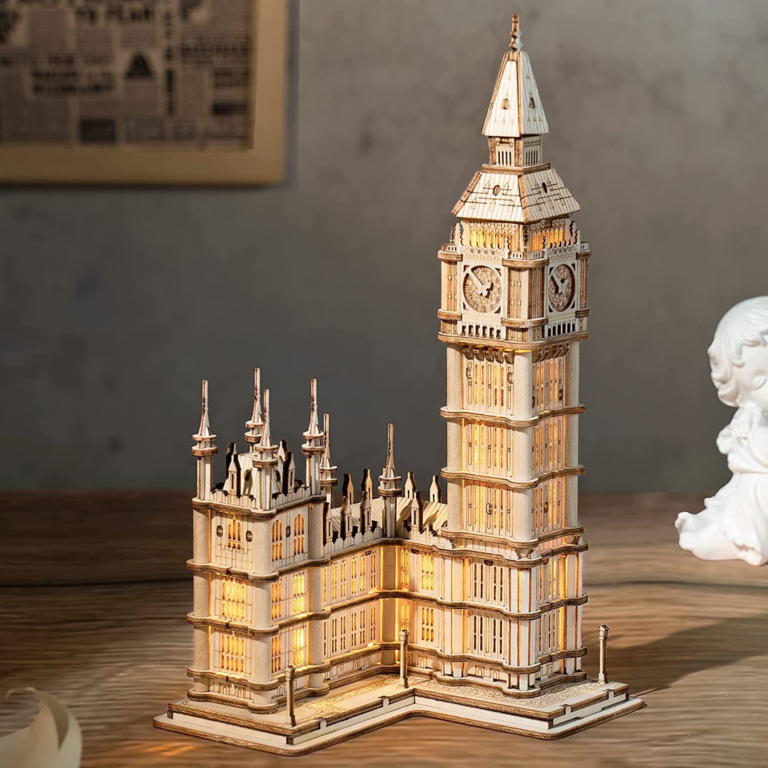 3D Puzzle for Adults Wooden Craft Kits for Teens DIY Construction Model Kit with LED Light to Build Educational Big Ben Set Toys
