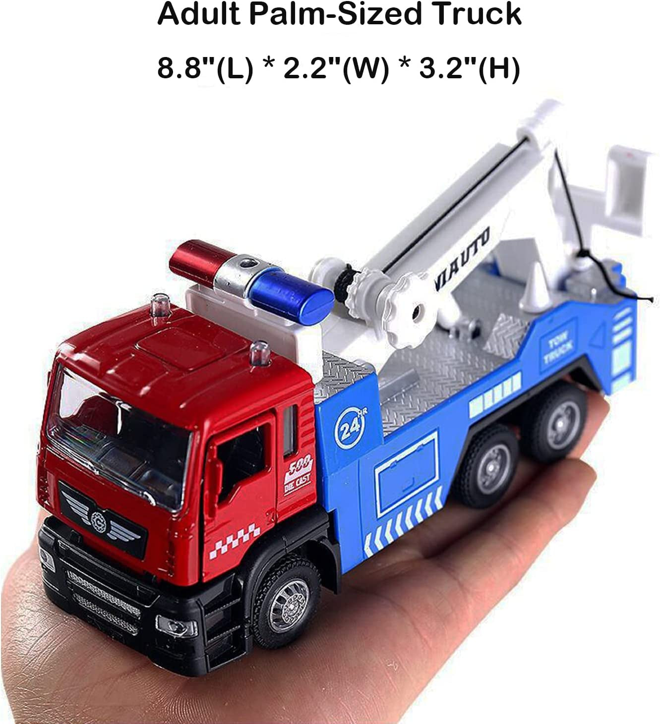 JOYINUS Toy Tow Truck Metal Diecast Truck with Car Pull Back Miniature Toy Trucks with Sound and Light for Boys(With 5 Pcs Traffic Signs)