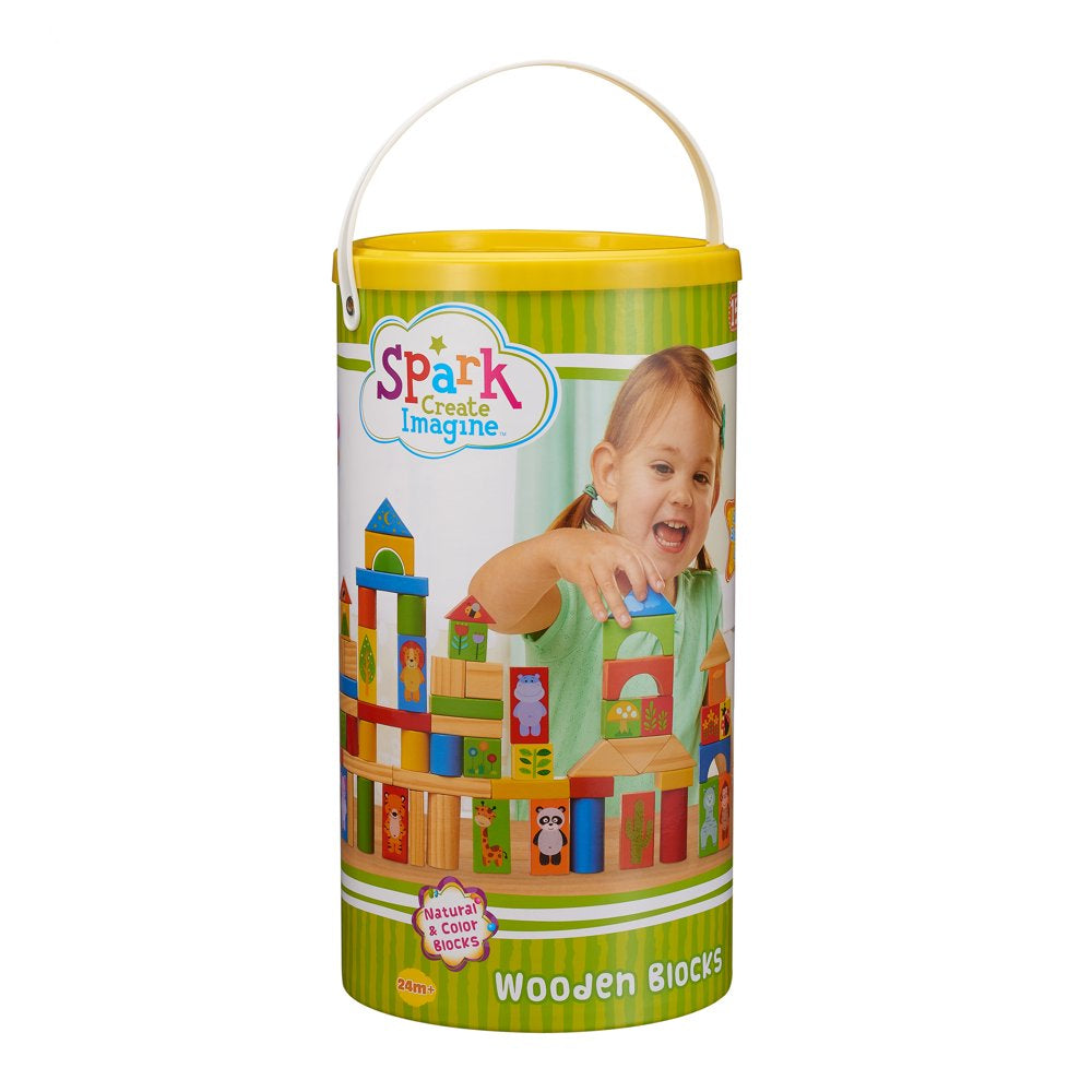Spark. Create. Imagine. Wooden Animal Blocks with Shape Sorting Lid, 150 Pieces