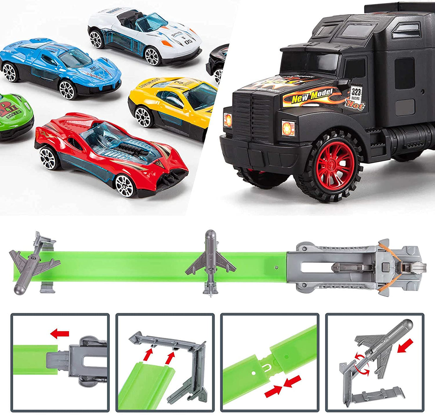 Toddler Toys for 3-5 Year Old Boys,Toy Truck Carrier with 12 Die-Cast Vehicles Toy Cars and 2 Race Tracks,Gift for Kids Age 3 4 5 6 7