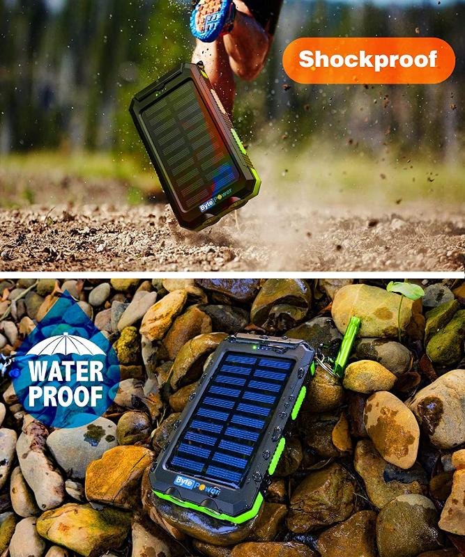 Solar Charger Power Bank 20000Mah, Portable Solar Pone Charger with Compass,Carabiner, Whistle,Flashlights,Solar Panel Charger, Camping Gear Accessory (Green)