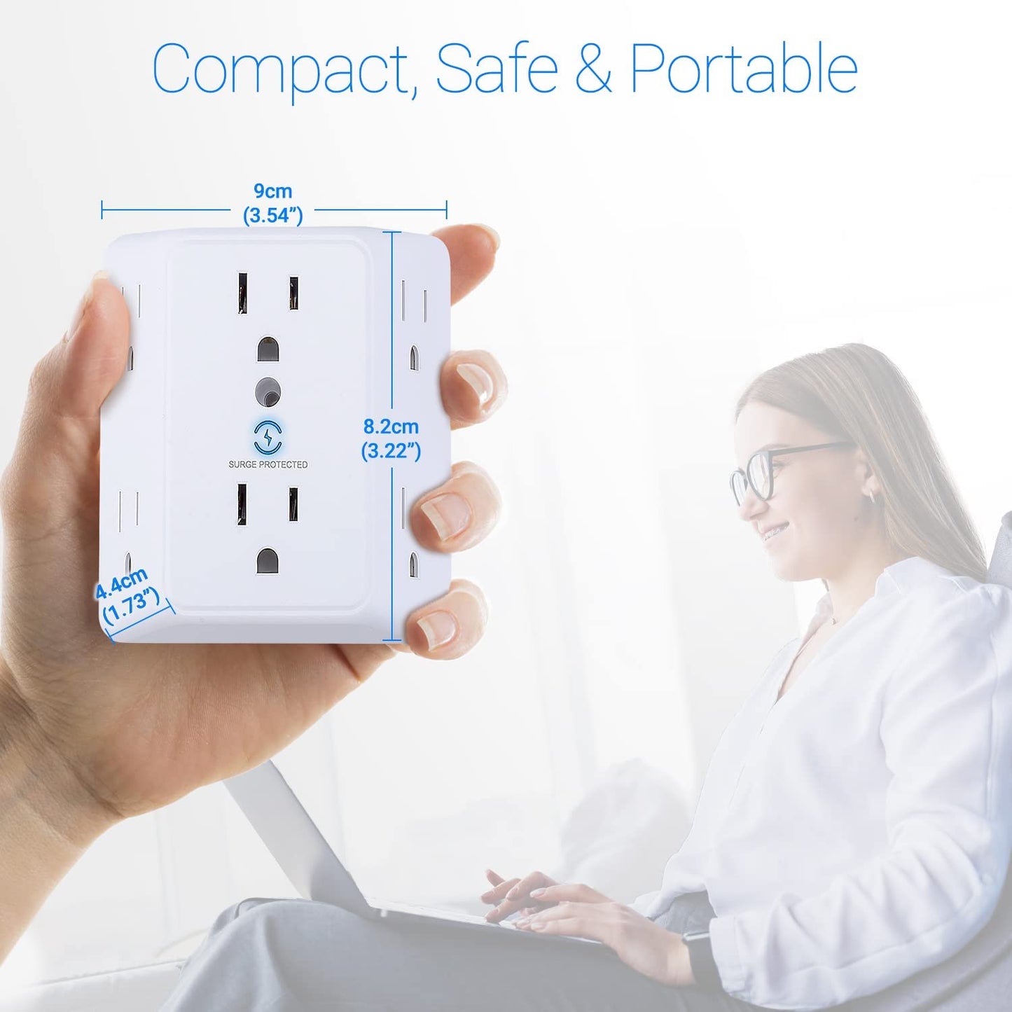 Multi Plug 6 Outlet Extender, 2 Pack Surge Protector Wall Splitter, 1800J Power Strip 3 Side Wide Spaced Adapter Multiple Charger Expander, Mountable Wall Tap for Office Home Travel ETL Listed