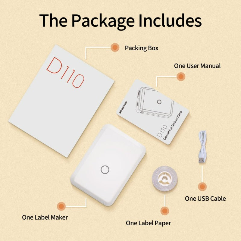 Label Maker D110 Portable Label Printer Inkless Labeler Sticker Bluetooth Label Maker Machine
