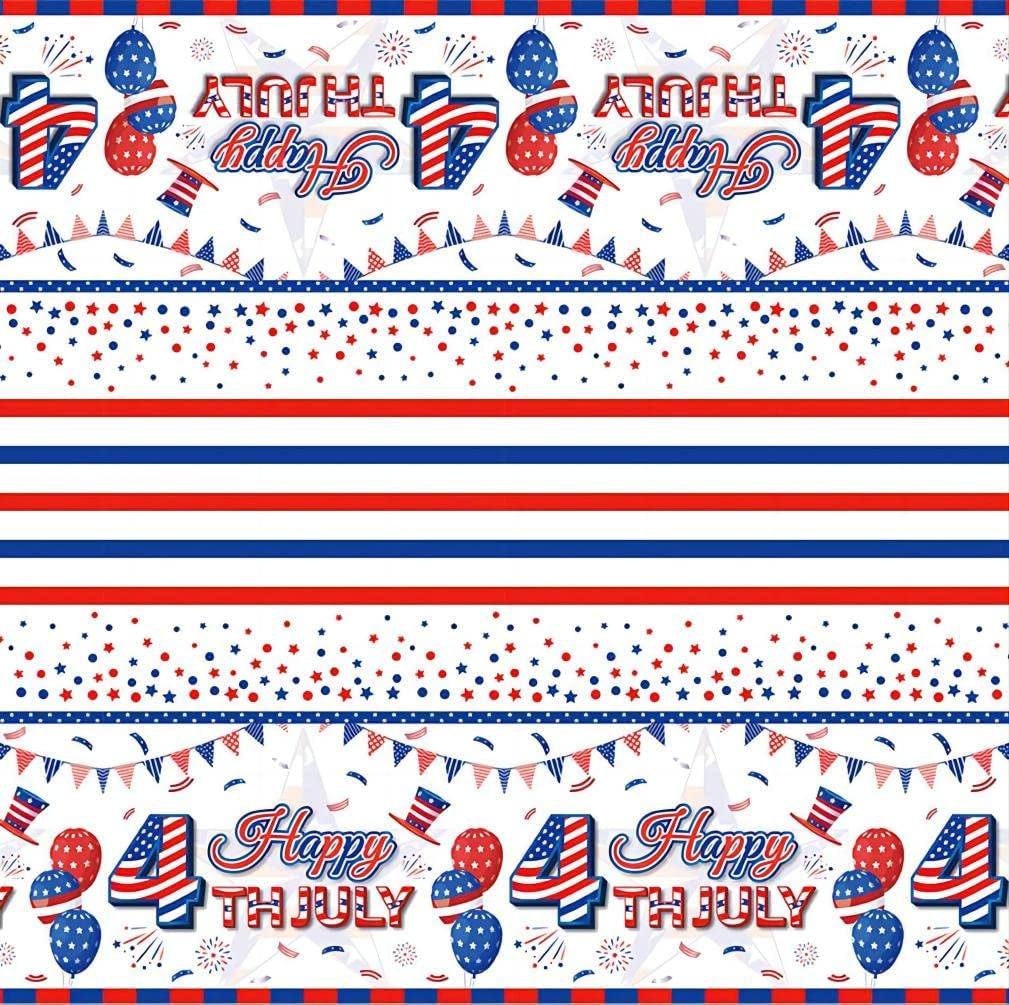 Patriotic Tablecloth, 2 Pack American Flag Tablecloths Disposable 4th of July Tablecloth, Independence Day Table Cover Fourth of July Table Cloth Patriotic Decorations Party Supplies, 54" x 108"