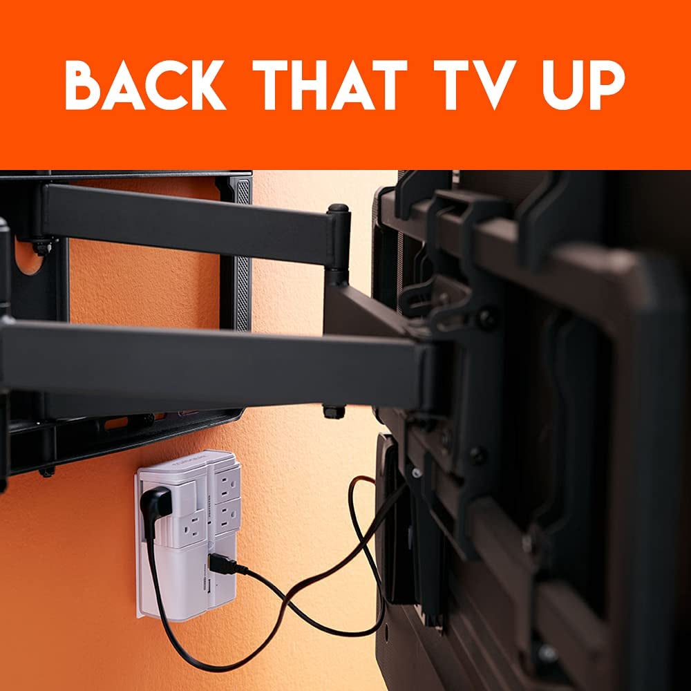 On-Wall Surge Protector with 4 Pivoting AC Outlets & 2 USB Ports – Packs 1080 Joules of Surge Protection & Installs on Existing Outlets to Protect Your Gear