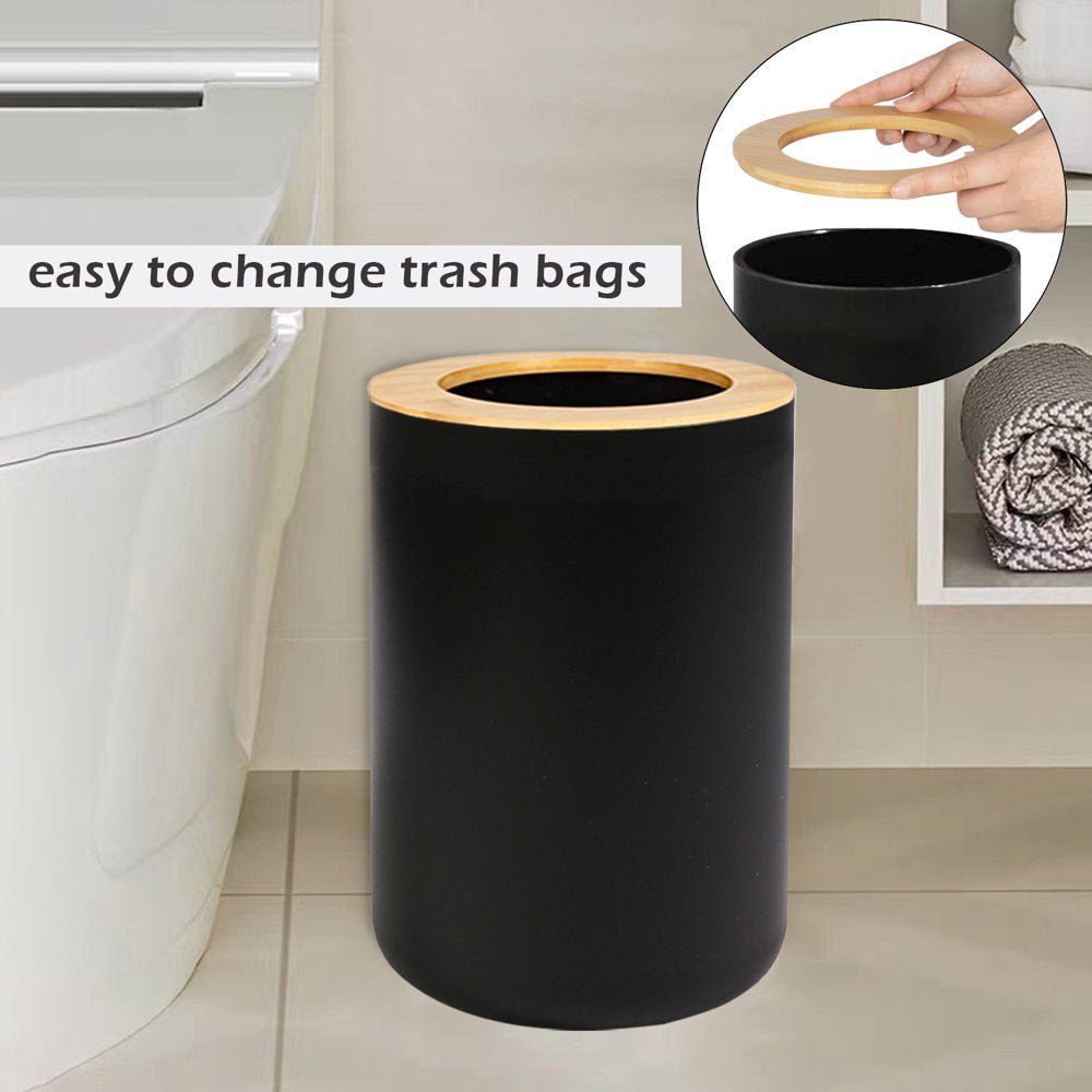 Bamboo Bathroom Accessory Set, 6 Pieces Bath Set- Soap Dish Toothbrush Holder Rinse Cup Lotion Bottle Trash Can Toilet Brush - Practical Toilet Kit for Home Washing Room,Black