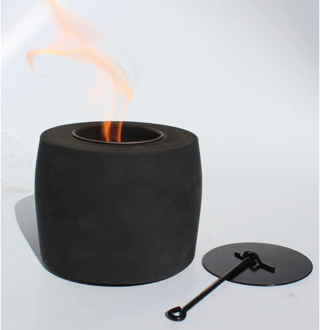  Tabletop Fire Pit - Fireplace, Portable Concrete Mini Fire Bowl, S'Mores Maker, Indoor Outdoor Use (Black)