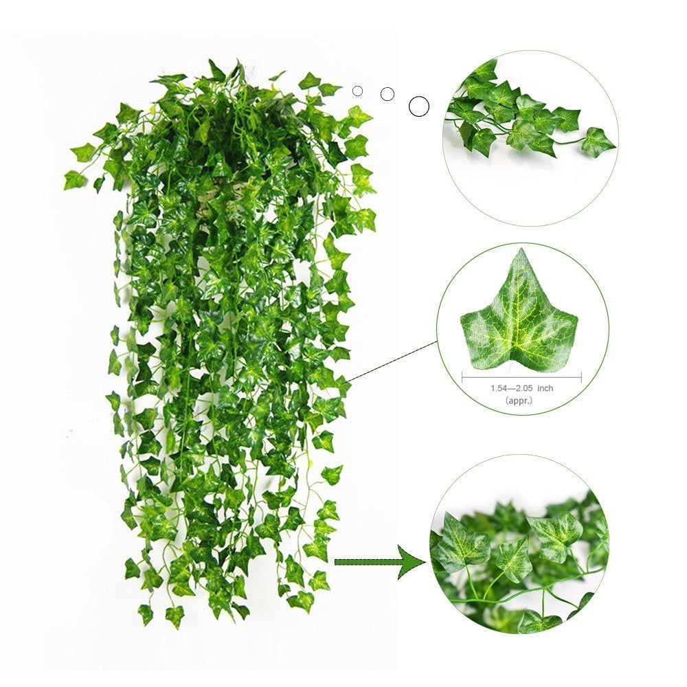 12 Strands Artificial Flowers, Silk Fake Ivy Leaves Hanging, Green