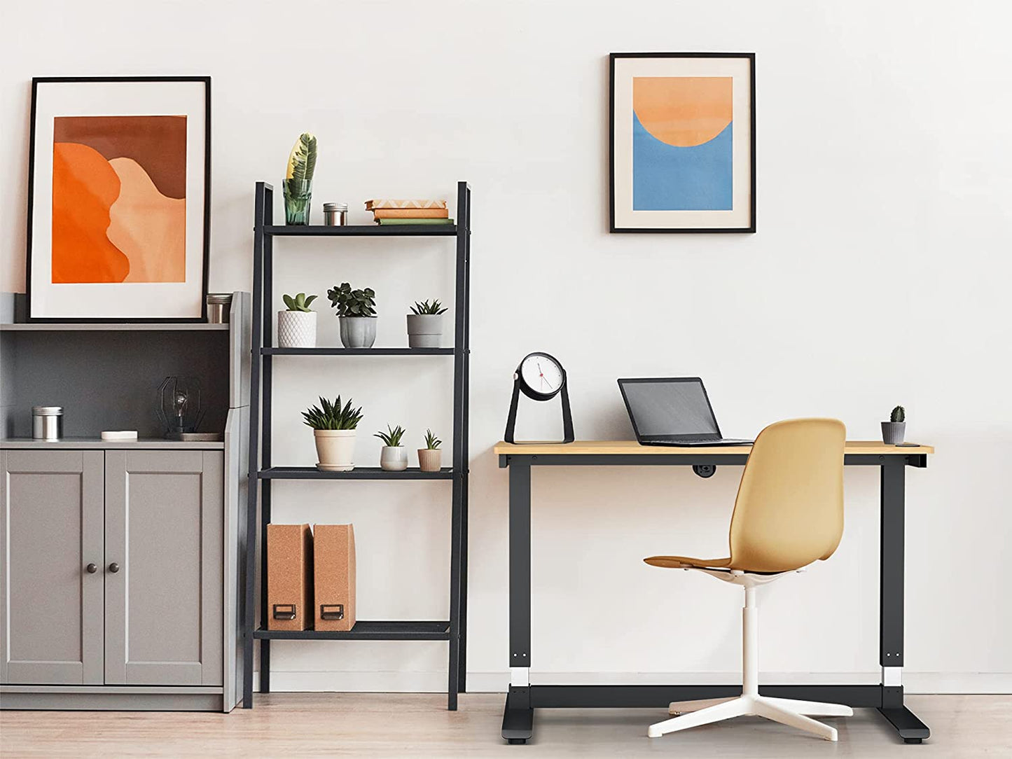 Height Adjustable Computer Desk Electric, 48 X 24 Inches, Black Frame Teak Tabletop