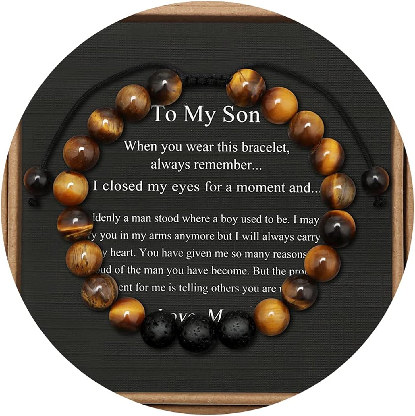 Tiger Eye Beaded Bracelets for Men To My Boyfriend Husband Son Brother Grandson Mens Bracelet Anniversary Birthday Christmas Father's day Gifts for Him