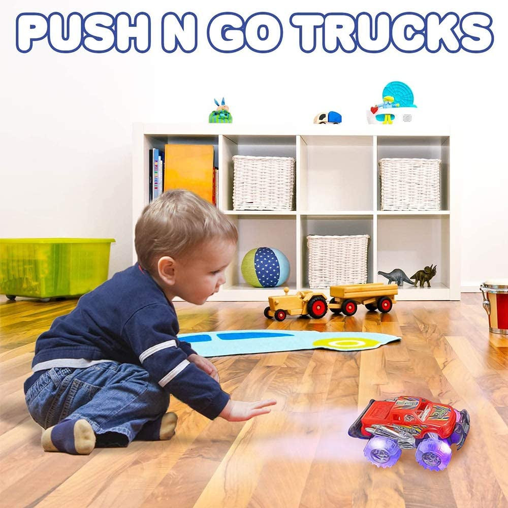 Light up Monster Truck Set for Boys and Girls by Artcreativity - Set Includes 2, 6 Inch Monster Trucks with Beautiful Flashing LED Tires - Push N Go Toy Cars Fun Gift for Kids - for Ages 3+