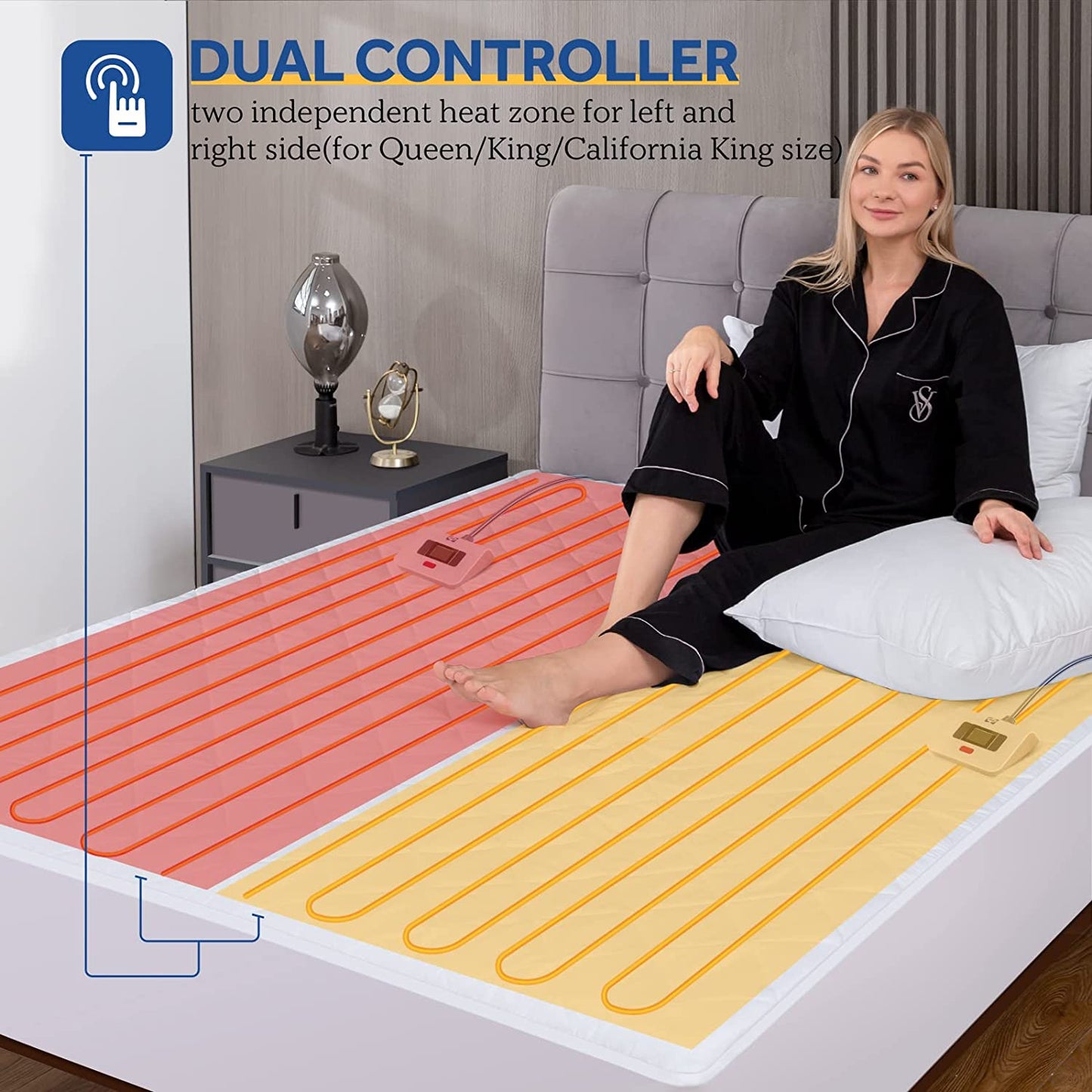 Sealy 3M Scotchgard Heated Mattress Pad | Quilted Cotton Electric Bed Warmer with 10 Heat Setting Dual Controller | 1-12 Hours Auto Shut off | 17" Deep All around Elastic Pocket, Queen