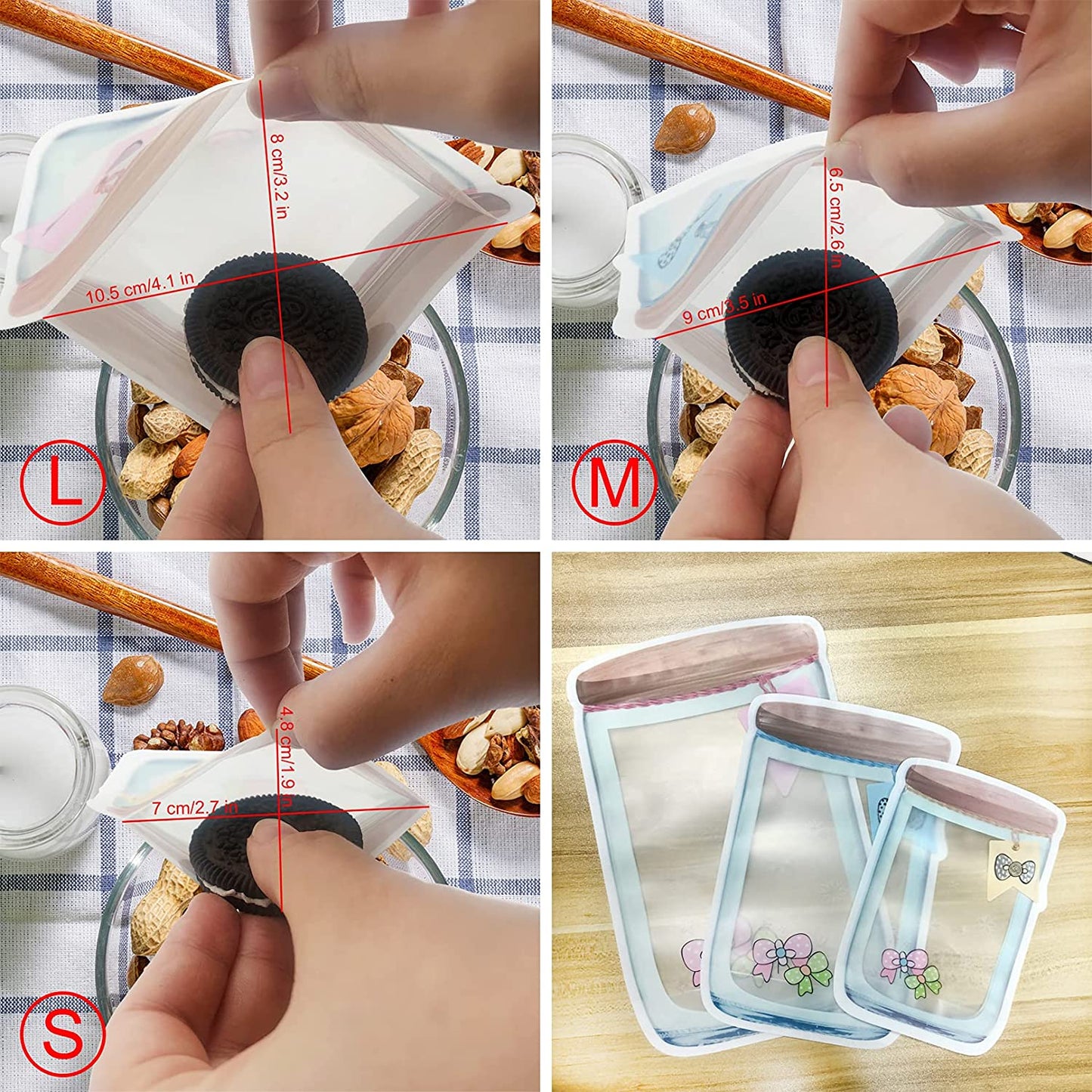 20 PCS Reusable Mason Jar Zipper Bags Mason Jar Bag Refrigerator Organizer Stand-Up Airtight Seal Saver Bags Food Storage Sandwich Bags for Kitchen Kids Snack