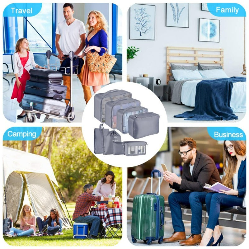 8Pcs Travel Cubes Set Foldable Suitcase Organizer Lightweight Luggage Storage Bag, Gray