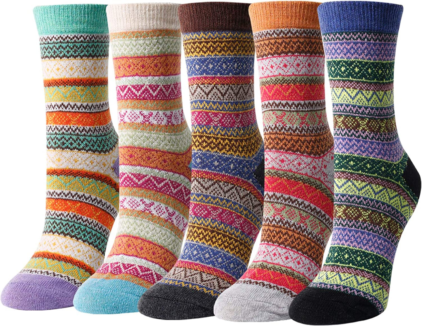5 Pairs Winter Warm Crew Vintage Socks, Novelty Socks for Women & Girls