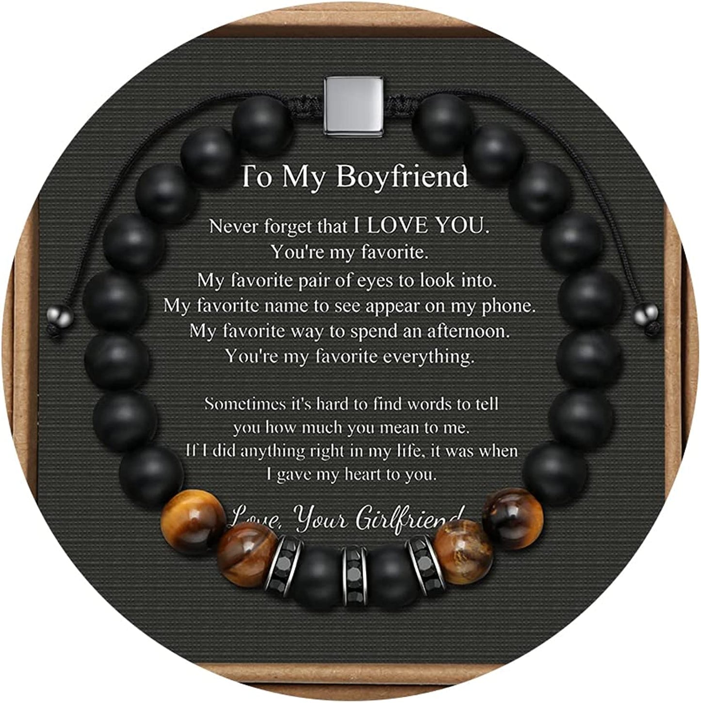 Tiger Eye Beaded Bracelets for Men To My Boyfriend Husband Son Brother Grandson Mens Bracelet Anniversary Birthday Christmas Father's day Gifts for Him