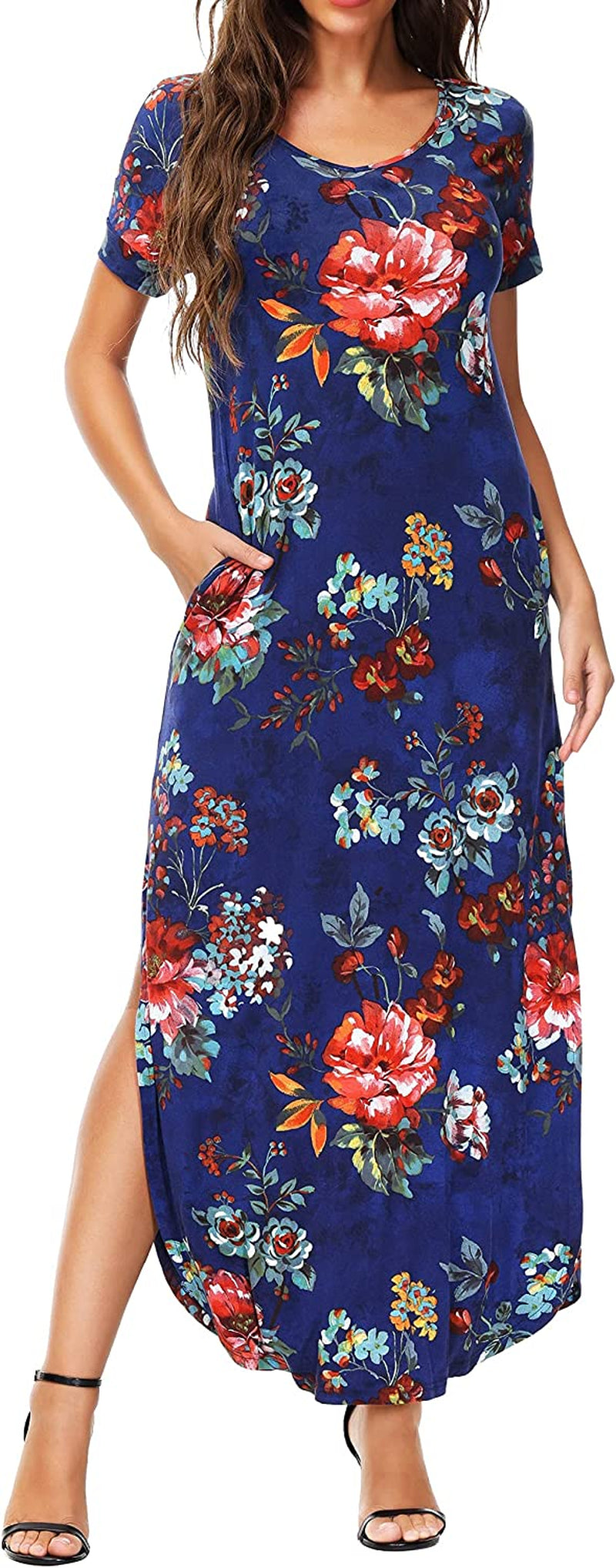 Summer Casual T-Shirt Dresses for Women Loose Fit Comfy Short Sleeves Women Dresses with Pockets Fall Dress
