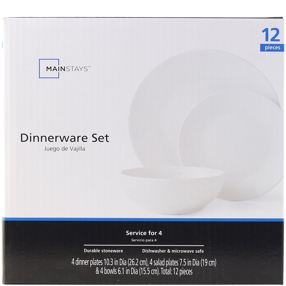 12-Pieces White Stoneware Dinnerware Set