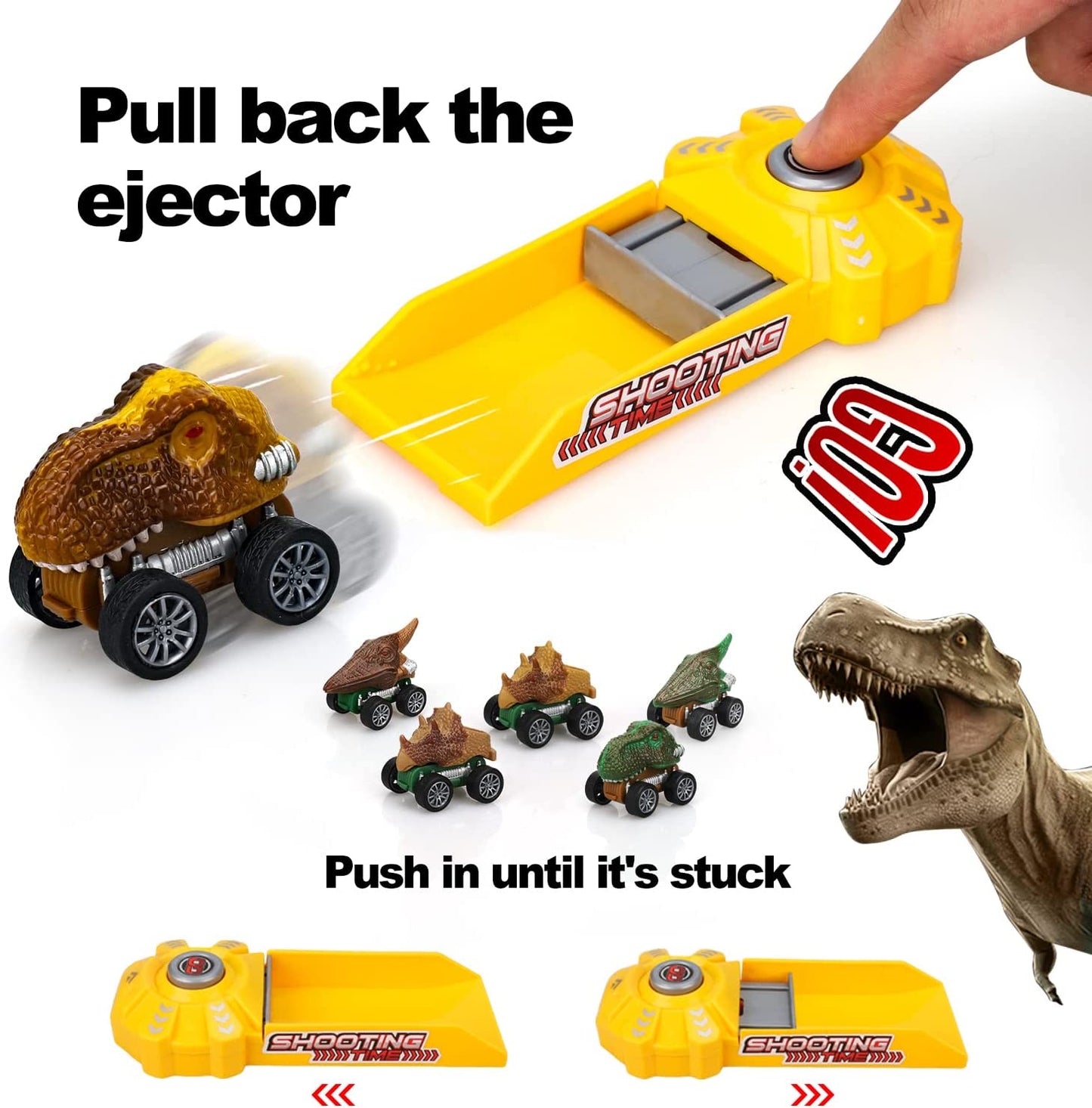 TOY Life Dinosaur Toys for Kids 3-7, Dinosaur Truck with 6 Pull Back Dinosaur Cars, 8 in 1 Dino Toys for Boys and Girls, Dinosaur Transport Truck with High Speed Launcher for Kids