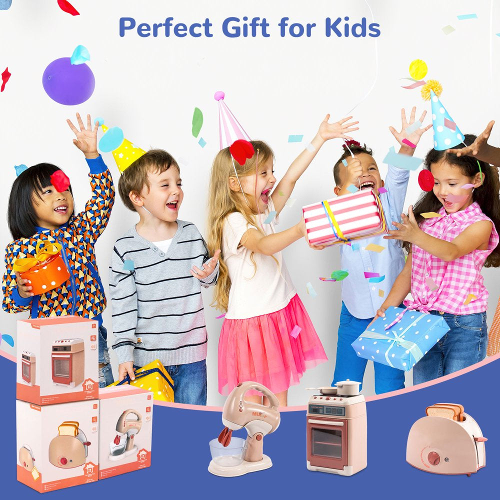 Play Kitchen Set, 3Pcs Kids Play Kitchen with Oven, Toaster and Stirrer, Toy Kitchen Appliance for Toddlers Girls Boys Gift