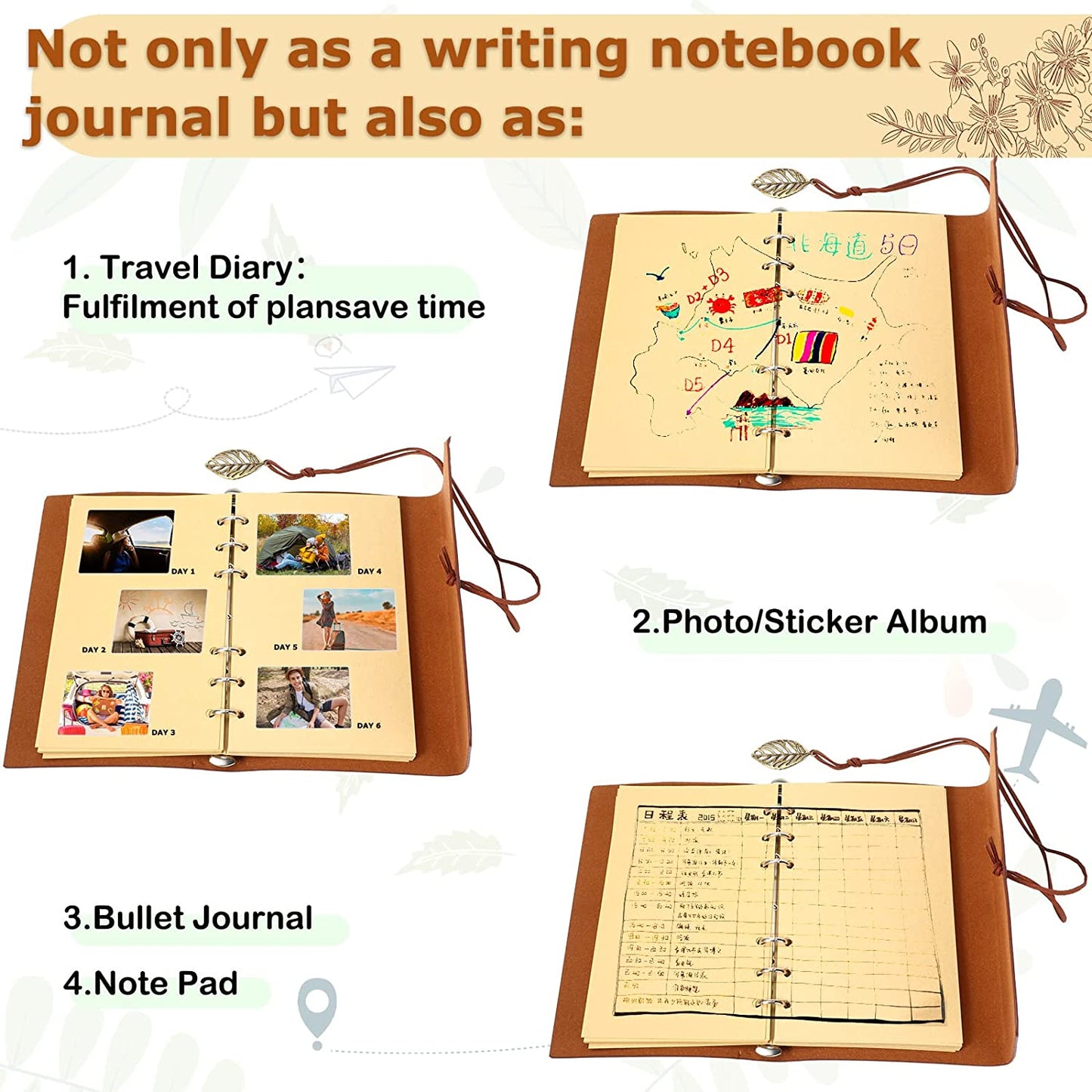 5 Pack Leather Journal Notebook Travel 7 x 5 Refillable