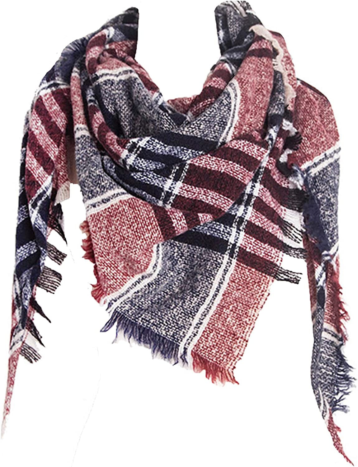 Womens Warm Scarf Triangle Shawls Winter Scarves Stripe Plaid Fichu Rough Surface