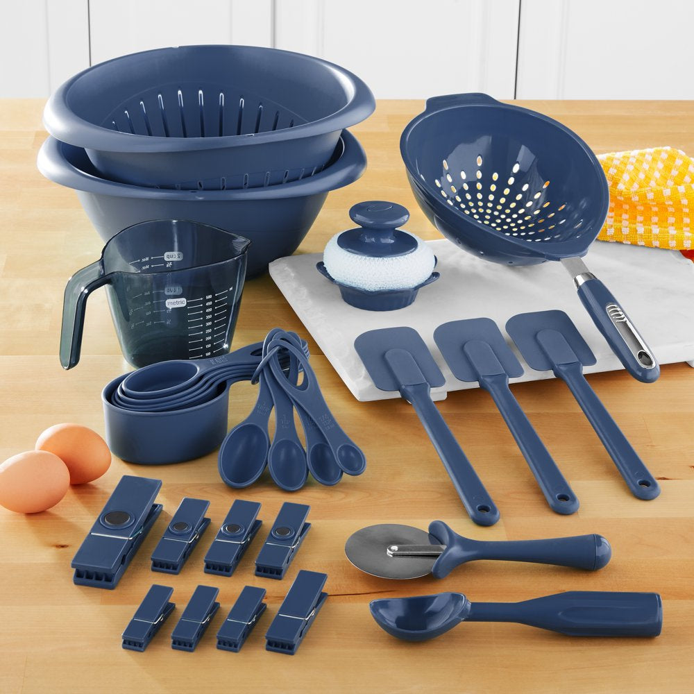 28-Piece Plastic Kitchen Tools and Gadgets Set, Navy Blue