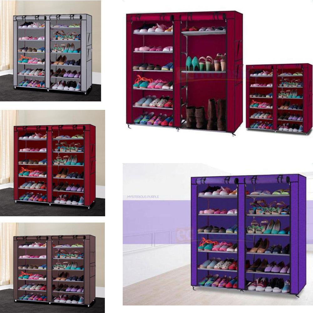 KTX 12 Grids Portable Shoe Cabinet 6 Tiers Shoe Rack Shoe Shelf Tower Shoe Storage Organizer Space Saving with Non-Woven Fabric Cover