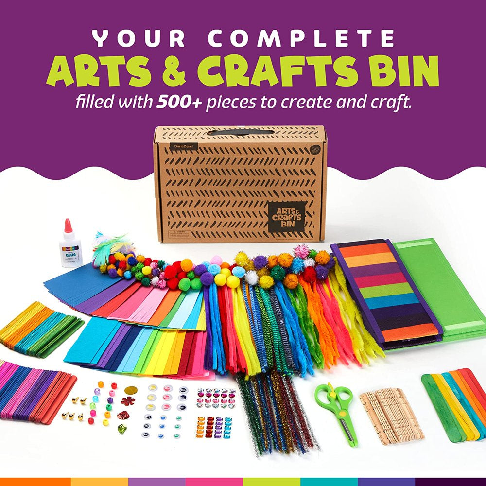Arts & Crafts Supplies Kit with Storage Bin - Crafting Materials Box Kits for School or Gift Ages 3 to 8