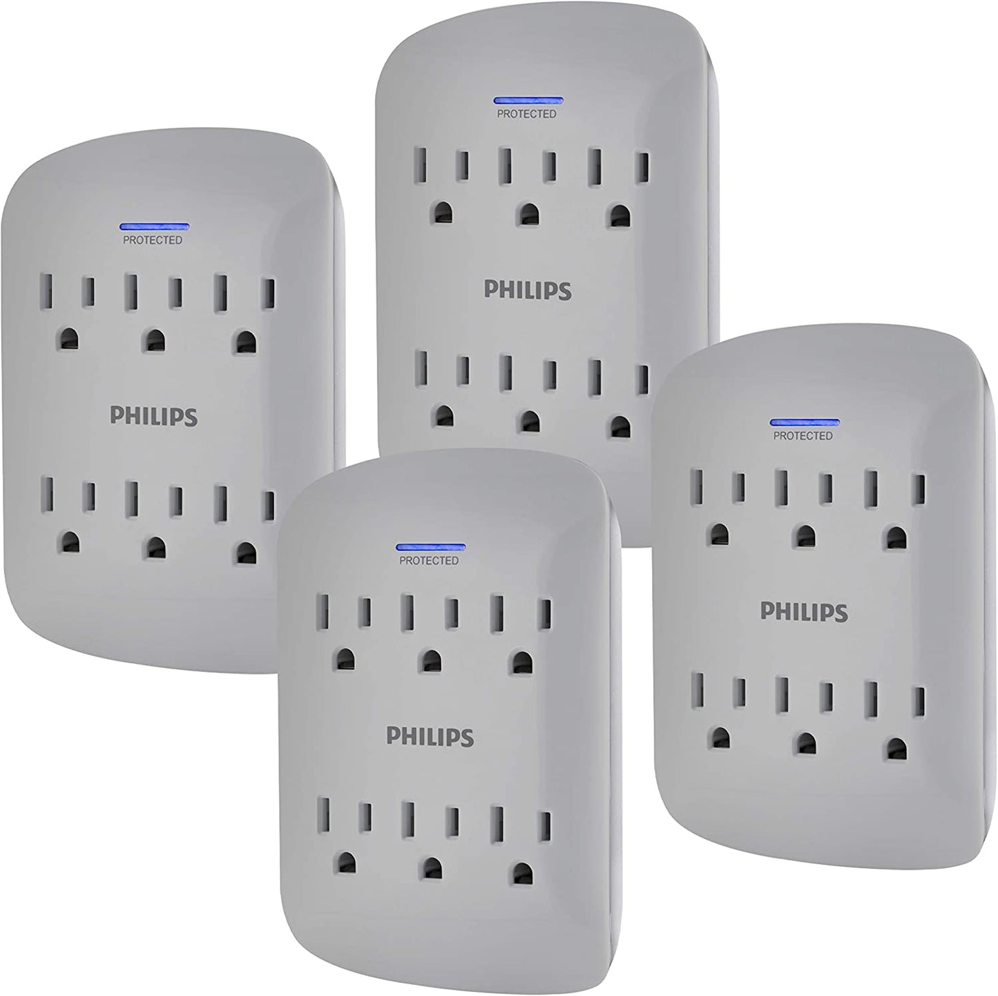 Philips 6-Outlet Extender Surge Protector, 900 Joules, 3-Prong, Space Saving Design, Protection Indicator LED Light