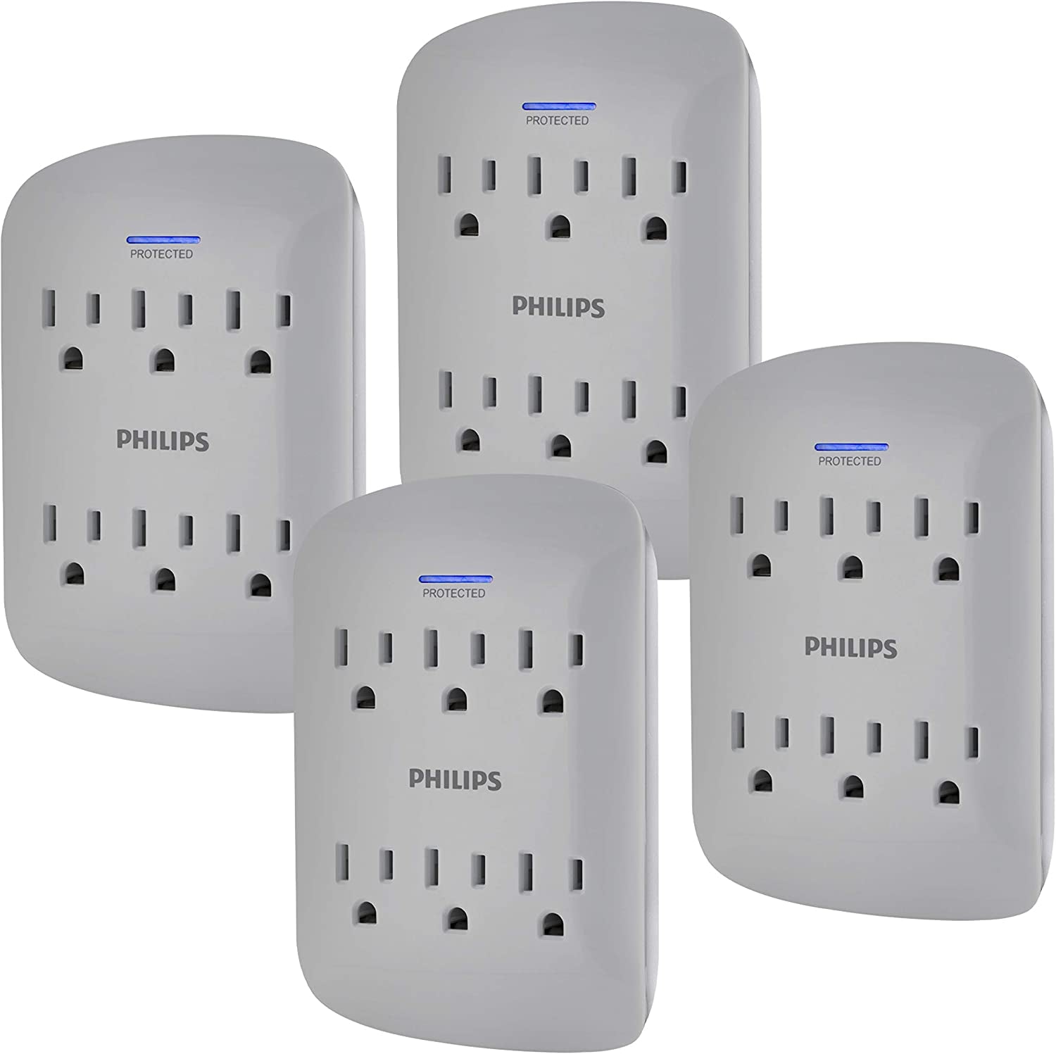 Philips 6-Outlet Extender Surge Protector, 900 Joules, 3-Prong, Space Saving Design, Protection Indicator LED Light