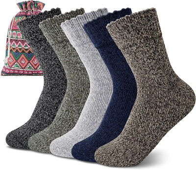 5 Pairs Women's Wool Socks, Winter Warm Knit Thick Cozy Socks, Casual Crew Cabin Socks