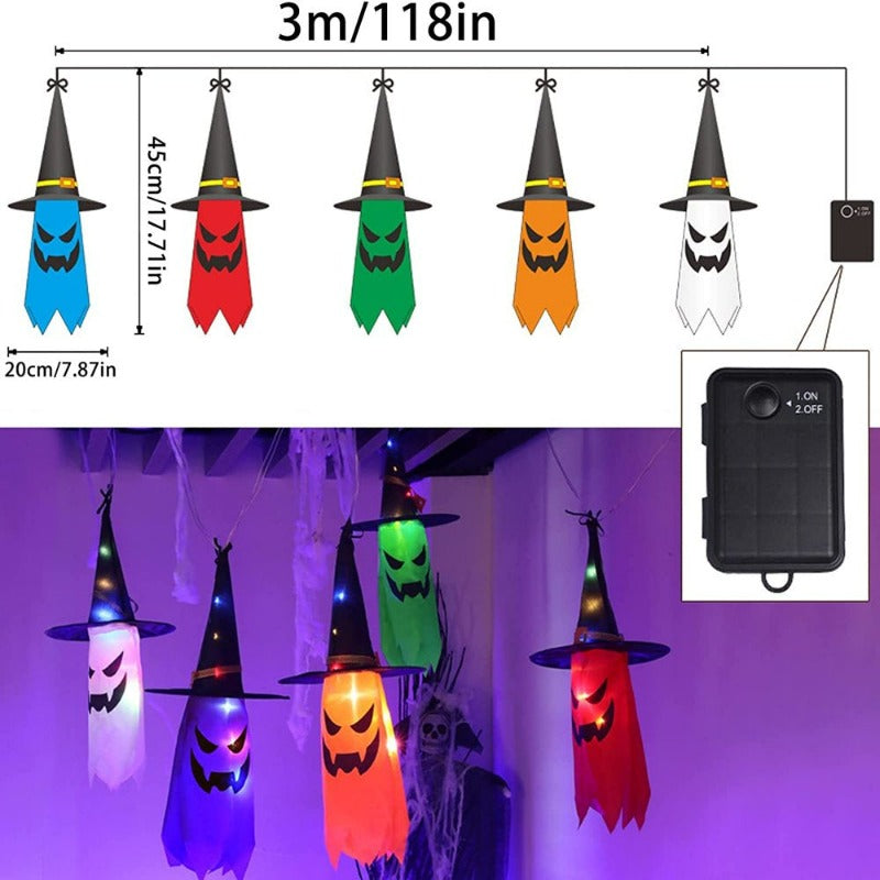5 Pcs Halloween Witch Hat String Lights,Colored LED Lights Halloween Glowing Decoration for Yard Tree Garden Party Decor, Indoor and Outdoor